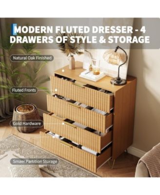 Fluted 4-Drawer Dresser for Bedroom, 32" Wide Modern Minimalist Chest of Wooden Drawers,Wide Clothes Storage Organizer