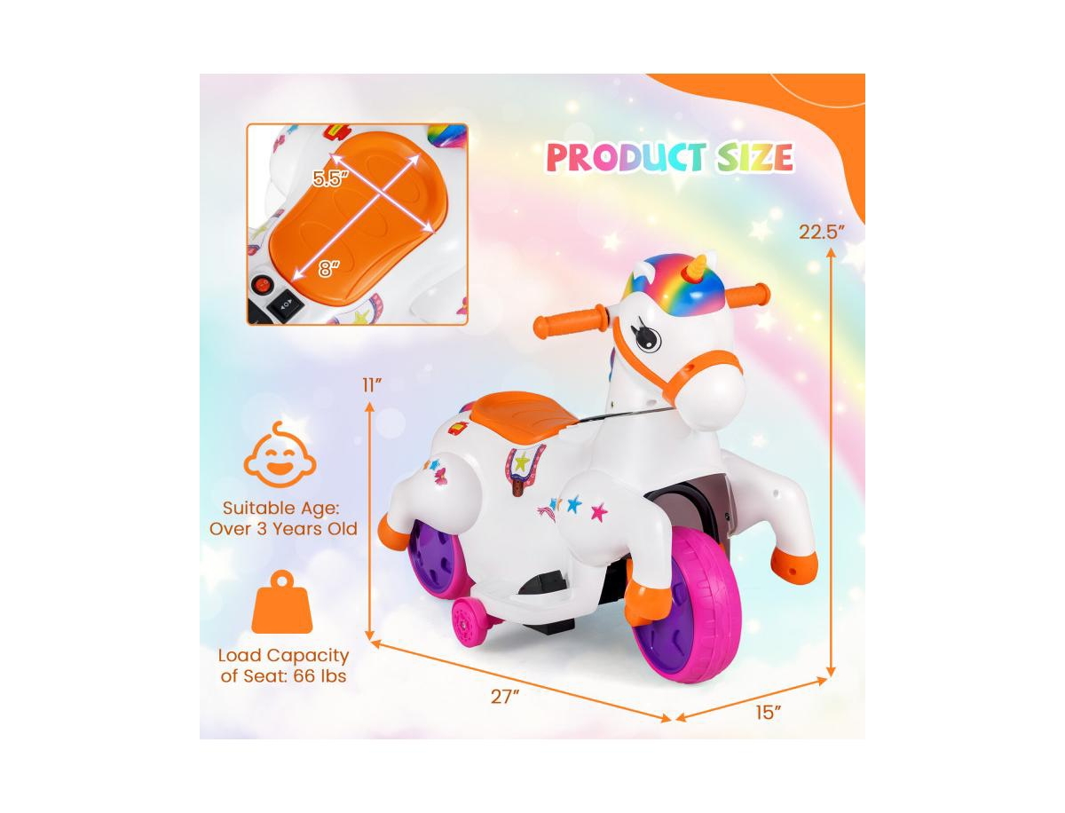 12V Unicorn Ride on Toy with Training Wheels and Horse Riding Mode