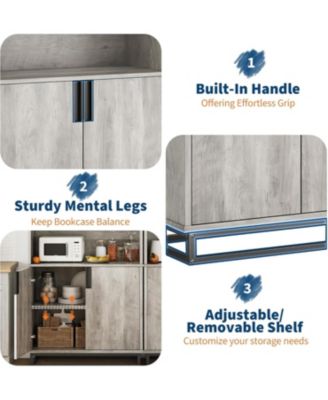 70.6" Tall Bookshelf with Doors and Metal Base, 5-Tier Farmhouse Bookcase with Cabinet and Adjustable Shelves