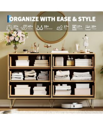 Fluted 6-Drawer Dresser for Bedroom, 47" Wide Modern Minimalist Chest of Wooden Drawers,Wide Clothes Storage Organizer