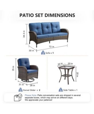 4-Piece Brown Wicker Patio Conversation Set with Olefin Cushion and Patio Swivel Chairs