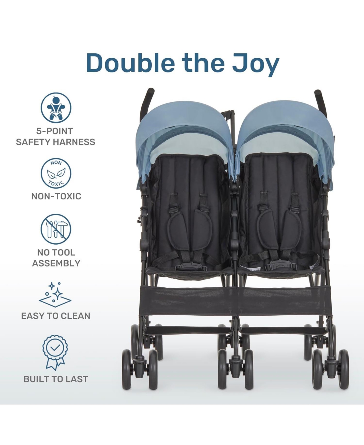 Dream On Me Toddler Twin Venture Umbrella Stroller, Multi Backrest Positions, Adjustable & Removable Canopy Double Stroller, 360°Swivel Wheels wi