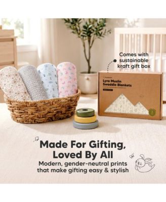 3-Pack Lyra Muslin Swaddle Blankets for Newborns, Large Cotton Nursery Baby Blankets, Soft & Breathable