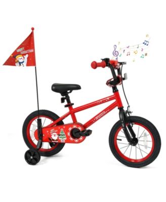 14 Inch Kids Bike Adjustable with Christmas Music & Flag for Aged 4-5 Years Old
