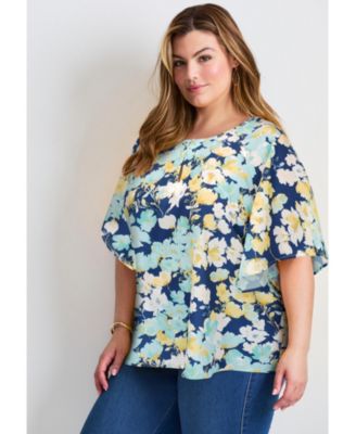 Women's Flutter Sleeve Keyhole Blouse