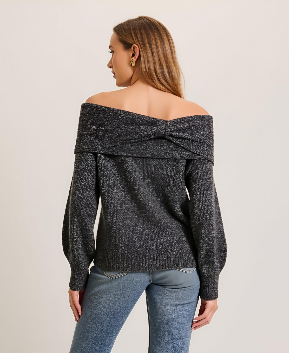 Modenaire Women's Off-Shoulder Metallic Knit Sweater Top