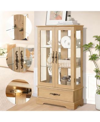 Antique Display Cabinet with Lighted Glass Doors and Mirrored Panel