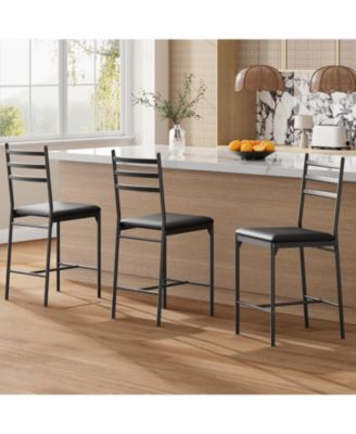 Bar Stools Set of 2 Faux Leather Bar Chair with Back Thick Cushion Upholstered Counter Height Bar Stools with Footrest for Kitchen