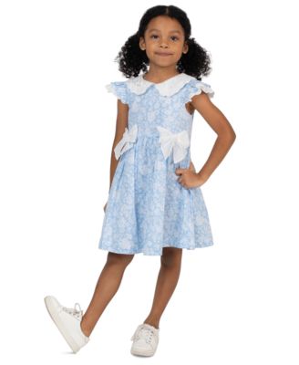 Girls' 2T-6X Flared Round Neck Bow Dress