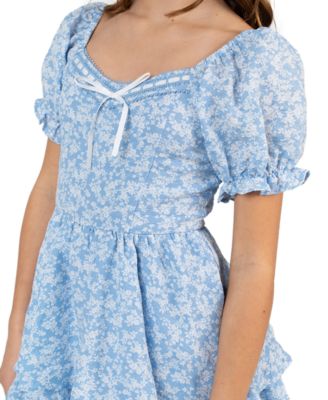 Girls' 7-16 Textured Floral Sweetheart Neck Romper