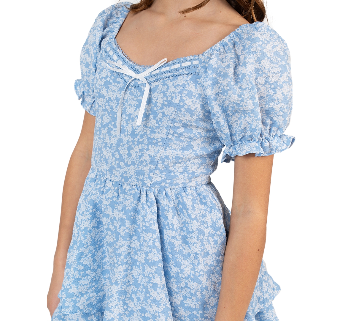 Rare Editions Girls' 7-16 Textured Floral Sweetheart Neck Romper