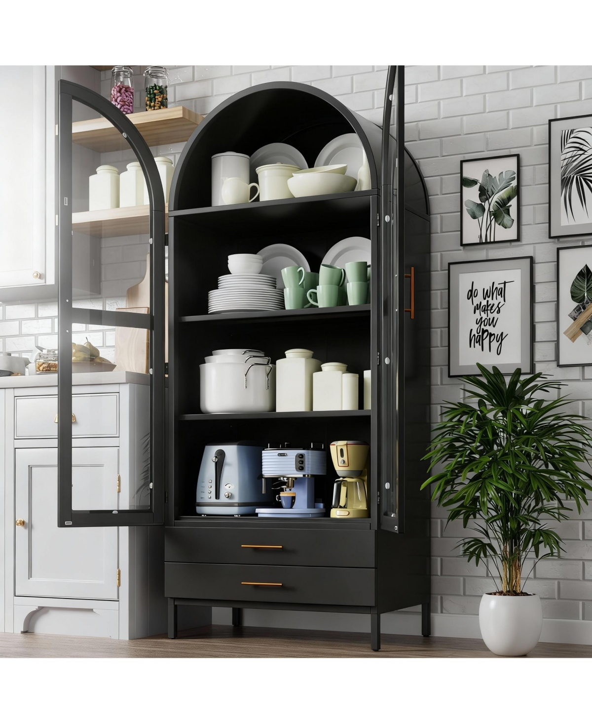 Yigii Arched Glass Cabinet for Home Office, Easy Assembly