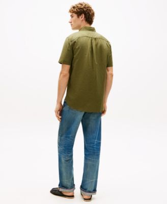 Men's Short-Sleeve Pigment-Dyed Linen Button-Front Shirt