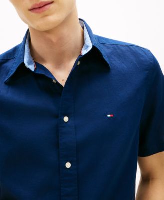 Men's Short-Sleeve Pigment-Dyed 100% Linen Button-Front Shirt