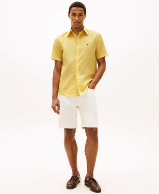Men's Short-Sleeve Pigment-Dyed Linen Button-Front Shirt