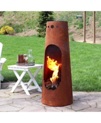 50" Outdoor Backyard Patio Steel Santa Fe Wood-Burning Fire Pit Chiminea with Wood Grate