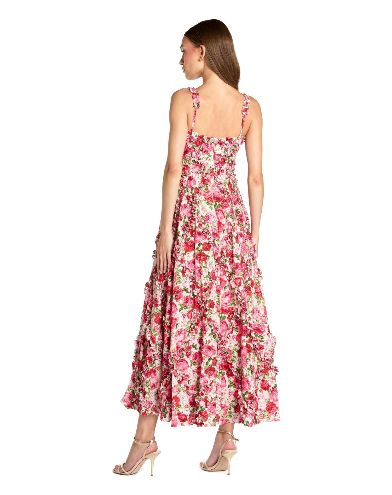 Women's Floral Cotton Ruffle Square Neck Ankle Dress
