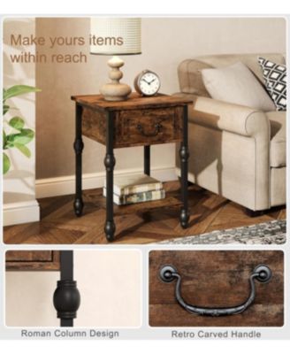 Industrial End Table with Storage, 2 Tier Side Table with Drawer, Compact Bedside Nightstand for Living Room or Bedroom