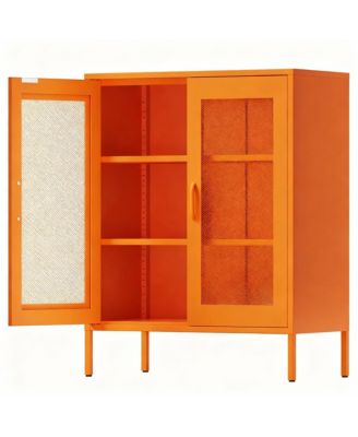 Metal Storage Cabinet with 2 Mesh Doors and Adjustable Shelves for Home
