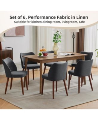 Dining Chair Set of 4, Linen Upholstered Dining Chair with Wood Legs, Wing Backrest, Wooden Kitchen Chair, Kitchen Chairs with Thick Cushions