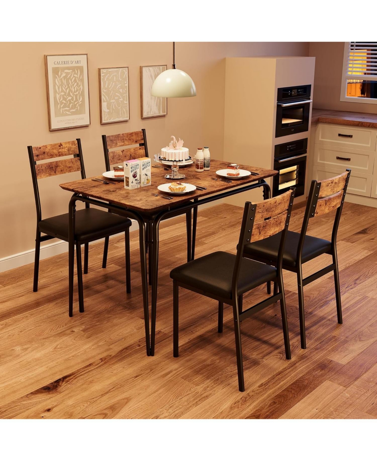 gaomon 5-Piece Dining Table Set Sturdy Wooden Square Table and Chair Breakfast Table Set for 4 Person for Home or Commercial Dining Room