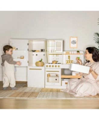 Play Kitchen Accessories – Play Kitchen Fridge: Wooden Cabinet Refrigerator for Kids