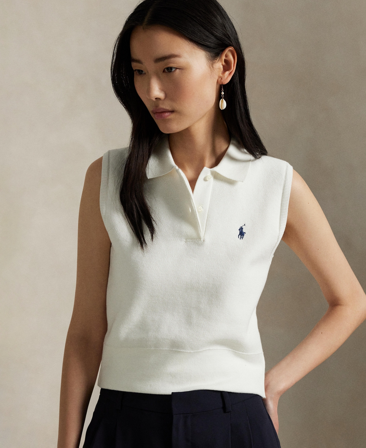 Polo Ralph Lauren Women's Ribbed Collar Sleeveless Sweater