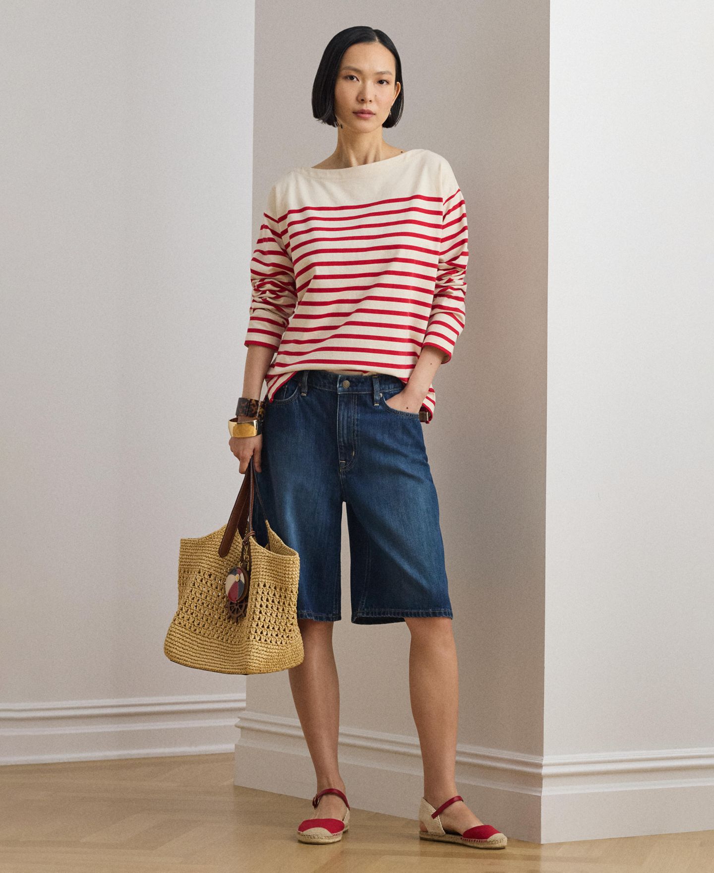 Женский топ Lauren Ralph Lauren Boat Neck Long-Sleeve Top, цвет: Кремовый / Красный — фото 4