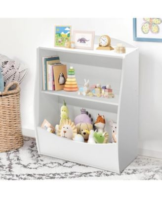 2-Tier Kids Toy Storage Organizer with Bookshelf, Wooden Book Display Shelf for Playroom