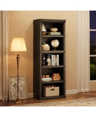 5-Tier Farmhouse Bookcase – Wooden Bookshelf with Open Display Shelves and Storage, Freestanding Home Office, Living Room, Bedroom