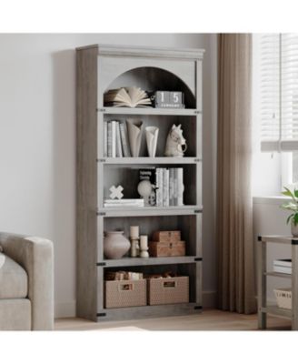 68.7" Tall Arched Bookcase – 5-Shelf Farmhouse Wooden Bookshelf with Curved Storage Rack for Home Office, Living Room, or Bedroom