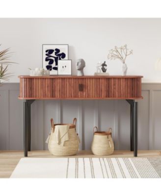 47" Entryway Table with Fluted Slide Doors, Console Table with Storage Space, Sofa Table Narrow Long for Living Room, Hallway, Front Hall