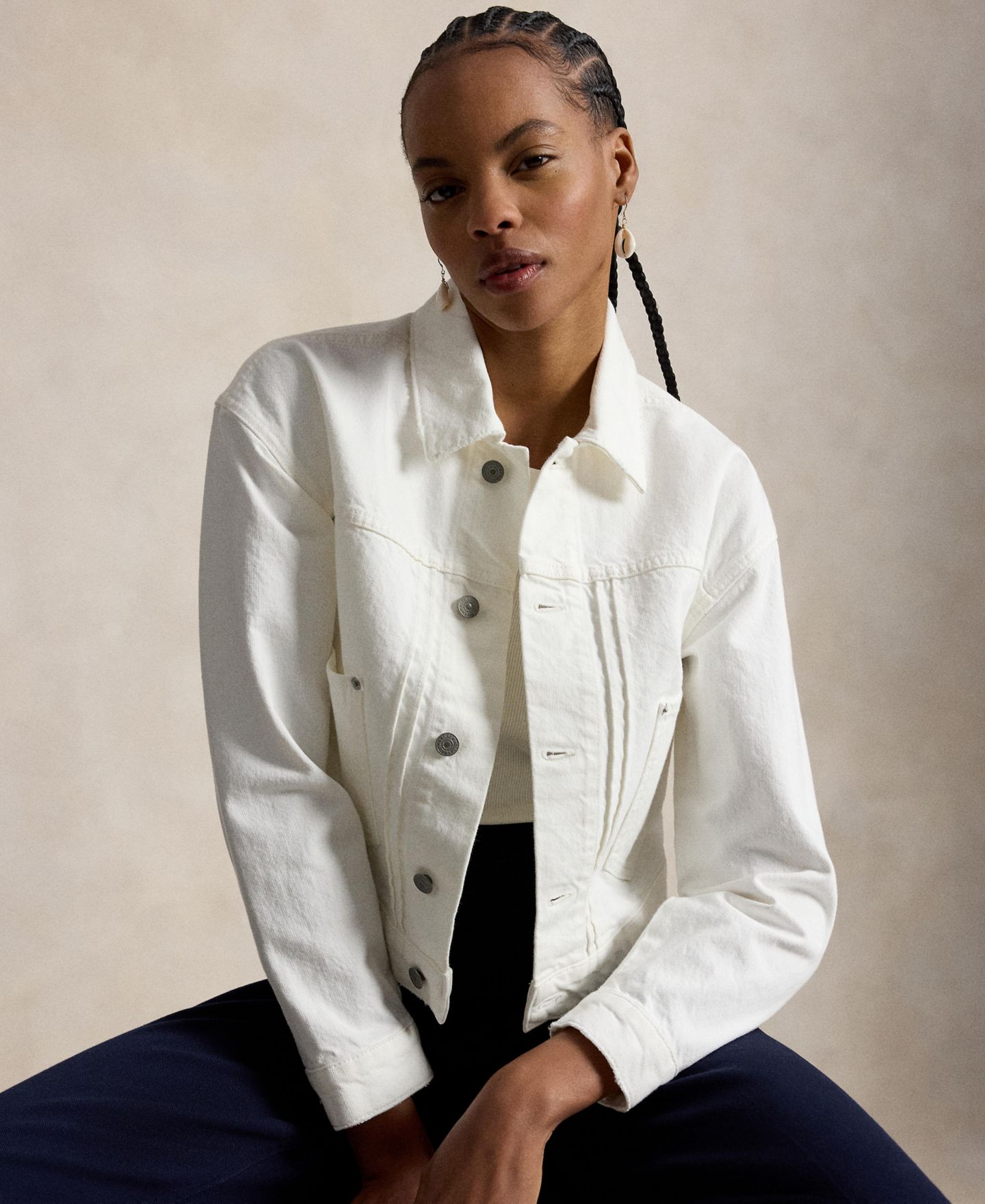 Женская куртка Polo Ralph Lauren Spread Collar Long-Sleeve Trucker Denim Jacket, цвет: Варёный — фото 3
