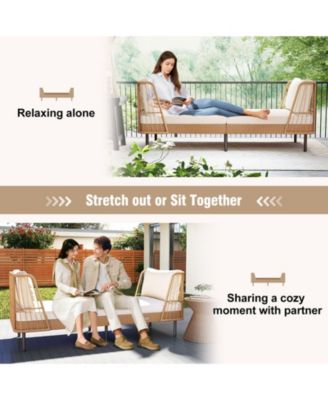 Patio Wicker Daybed w/Seat Back Cushions Robust Metal Legs For Backyard Porch