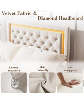 Full Floating Bed Frame with Smart LED, Upholstered Platform Bed, Noise-Free