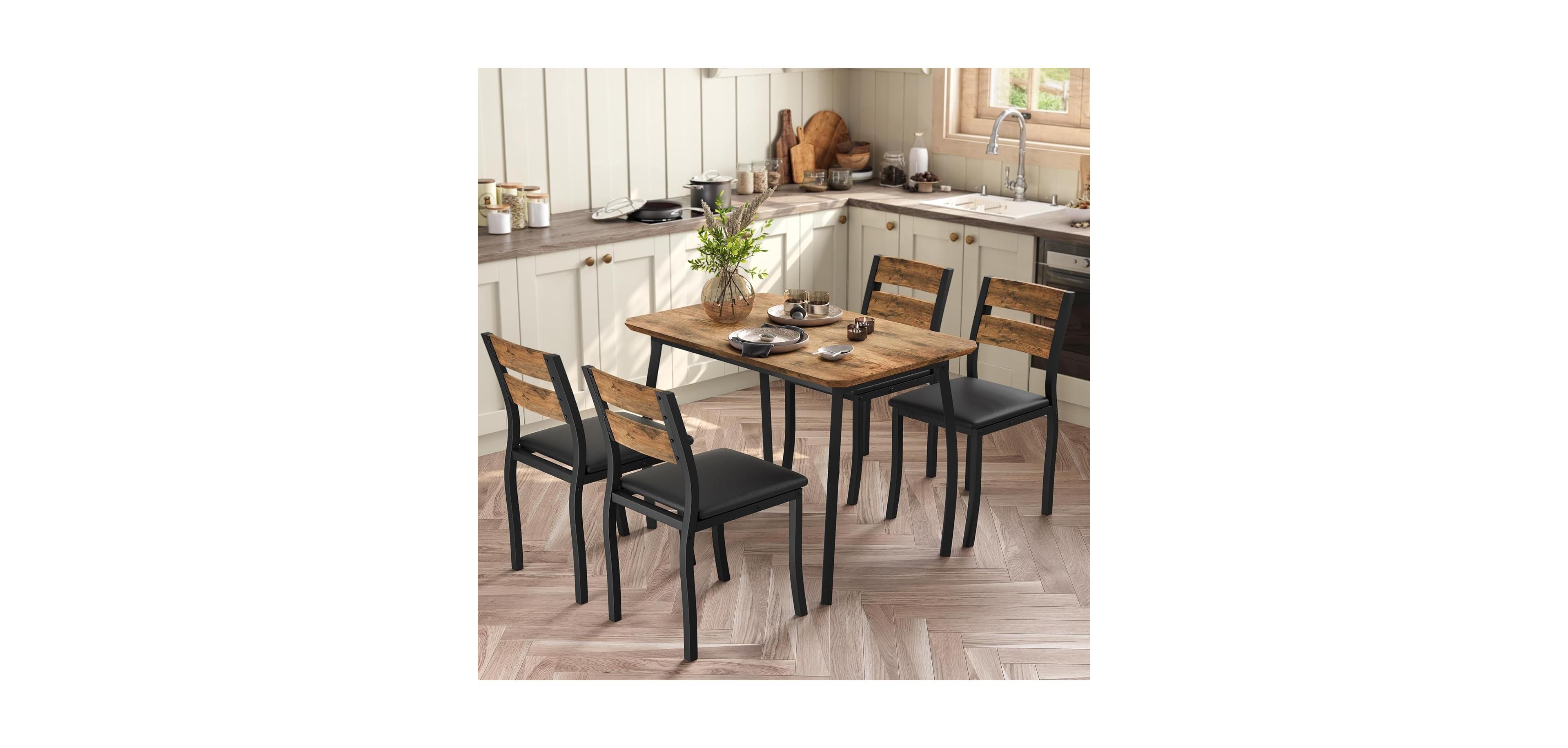 gaomon 5 Piece Dining Table Set for 4 Modern Kitchen Table with Upholstered Chairs and Iron Frame Wood Dining Room Furniture Set for Small Spaces