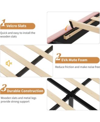 Twin Size Velvet Platform Bed Frame with Vertical Channel Tufted Adjustable Headboard, Wooden Slats Support, No Box Spring