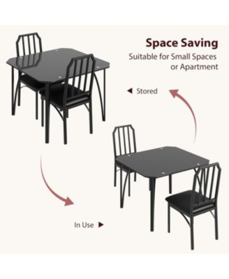 Compact dining set for 2 with table and PU cushioned chairs. Comfortable, stylish, and perfect for small kitchens or dining spaces