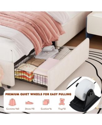 Twin Kids Platform Bed with 2 Drawers, Cute Velvet Headboard, Easy Assembly