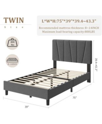 Twin XL Upholstered Platform Bed Frame with Adjustable Linen Headboard, Wooden Slats Support, No Box Spring Needed, Easy Assembly