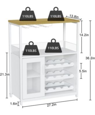 3-Tier Wine Bar Cabinet with Detachable Wine Rack and Drawer Industrial Sideboard and Buffet Cabinet with Glass Holder and Mesh Door