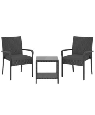 3 Piece Patio Furniture Set Outdoor Wicker Chair & Table Set w/ Seat Cushions