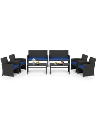 Set of 8 Patio Conversation Set w/Seat Cushions & Tempered Glass Tabletop Porch Outdoor