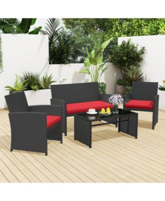 Set of 8 Patio Conversation Set w/Seat Cushions & Tempered Glass Tabletop Porch Outdoor