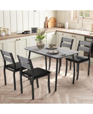 5Pcs Dining Table Set for 4, Space-Saving Kitchen Table with Upholstered Chairs, Modern Angled Corner Design, Compact Dinner Set