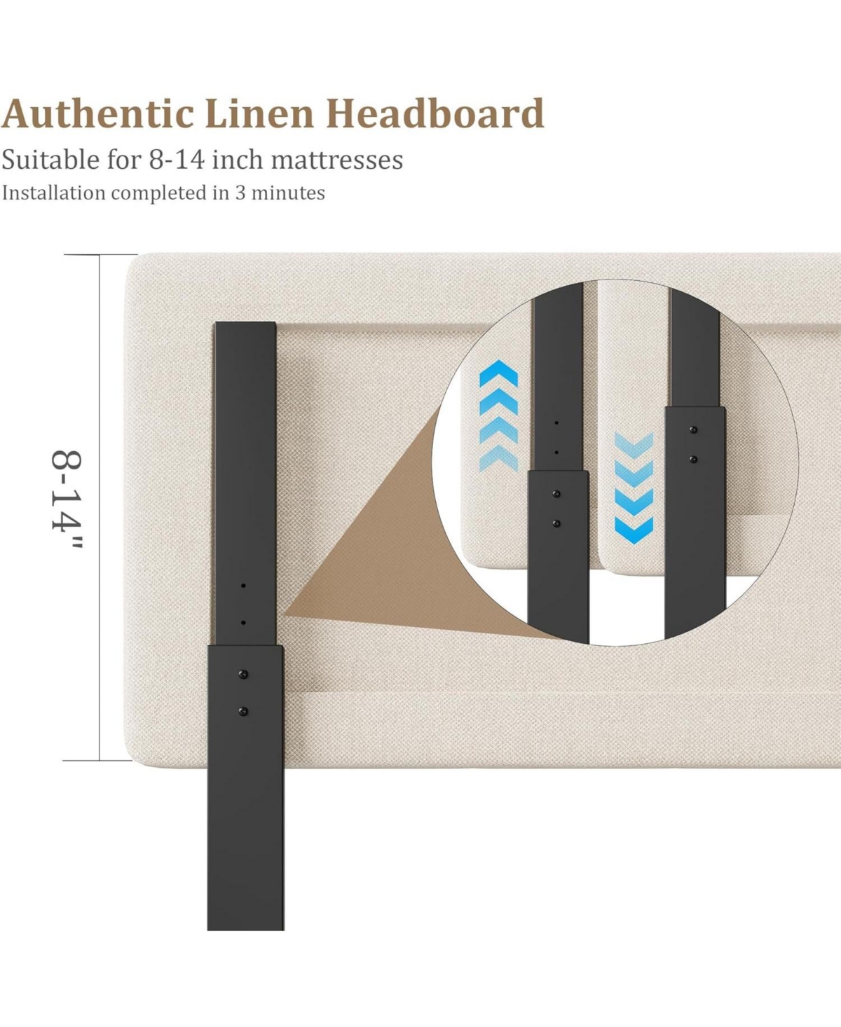 gaomon Upholstered Platform Bed Frame with Adjustable Linen Headboard, Strong Wooden Slats, No Box Spring Needed, Easy Assembly