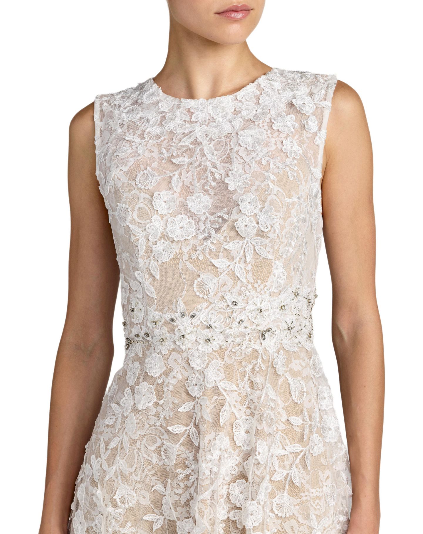 Женское платье Mac Duggal Floral Embroidered High Neck Midi, цвет: Слоновая кость телесный — фото 3