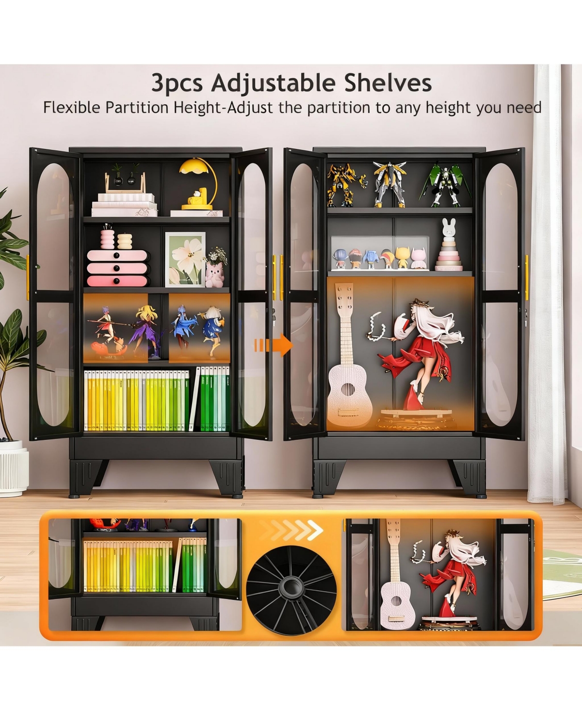 Yigii Elegant Glass Door Cabinet with Locking Mechanism and Adjustable Shelves for Home Decor