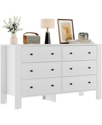 6 Drawer White Dresser with Deep Drawers and Metal Knobs for Bedroom, Entryway, Hallway