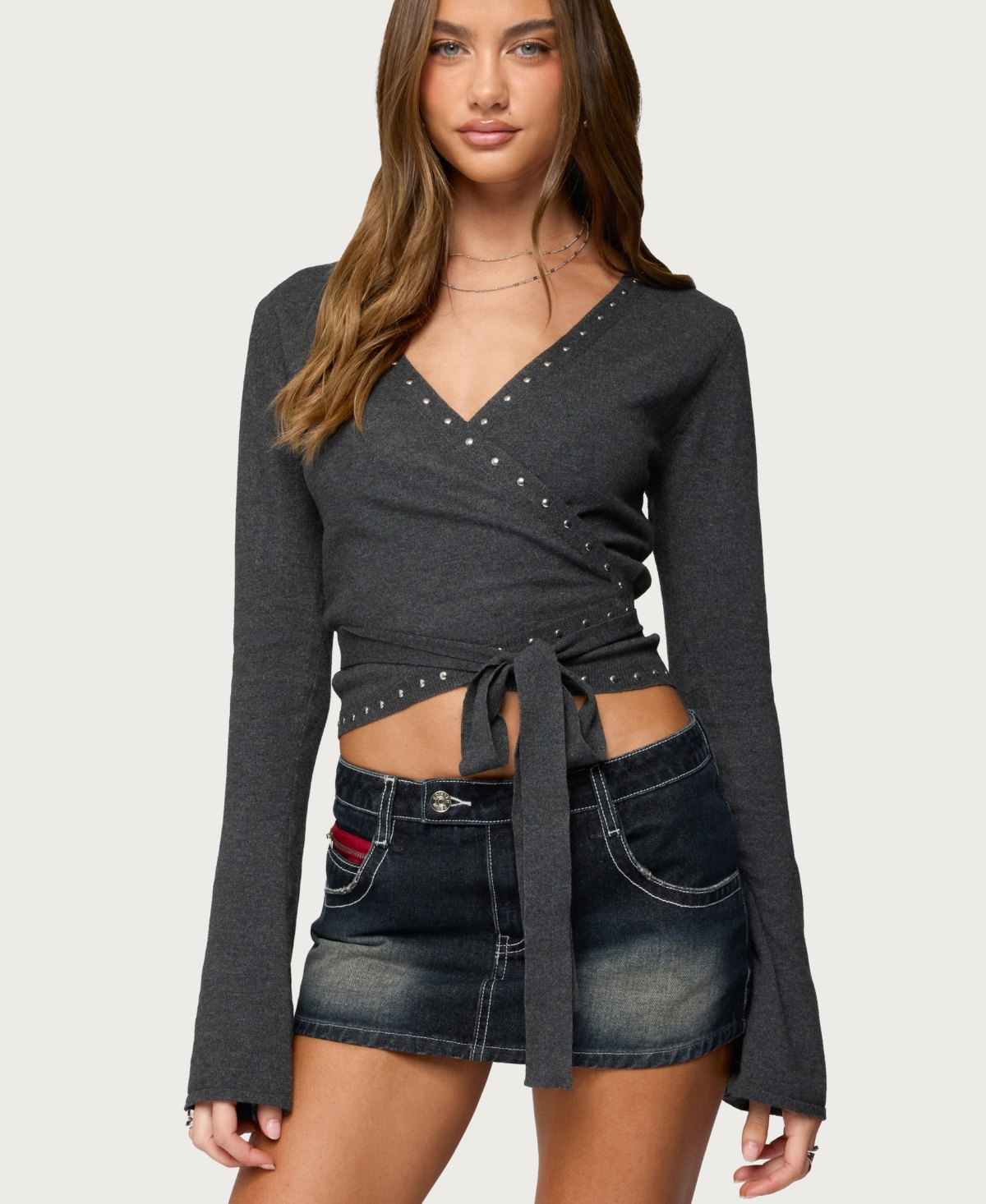 Edikted Women's Roccia Studded Knit Wrap Top